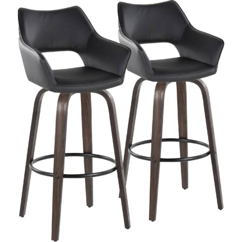 Mustang 30" Swivel Bar Stool in Walnut Glazed Wood & Black Leatherette w/ Black Footrest (Set of 2)